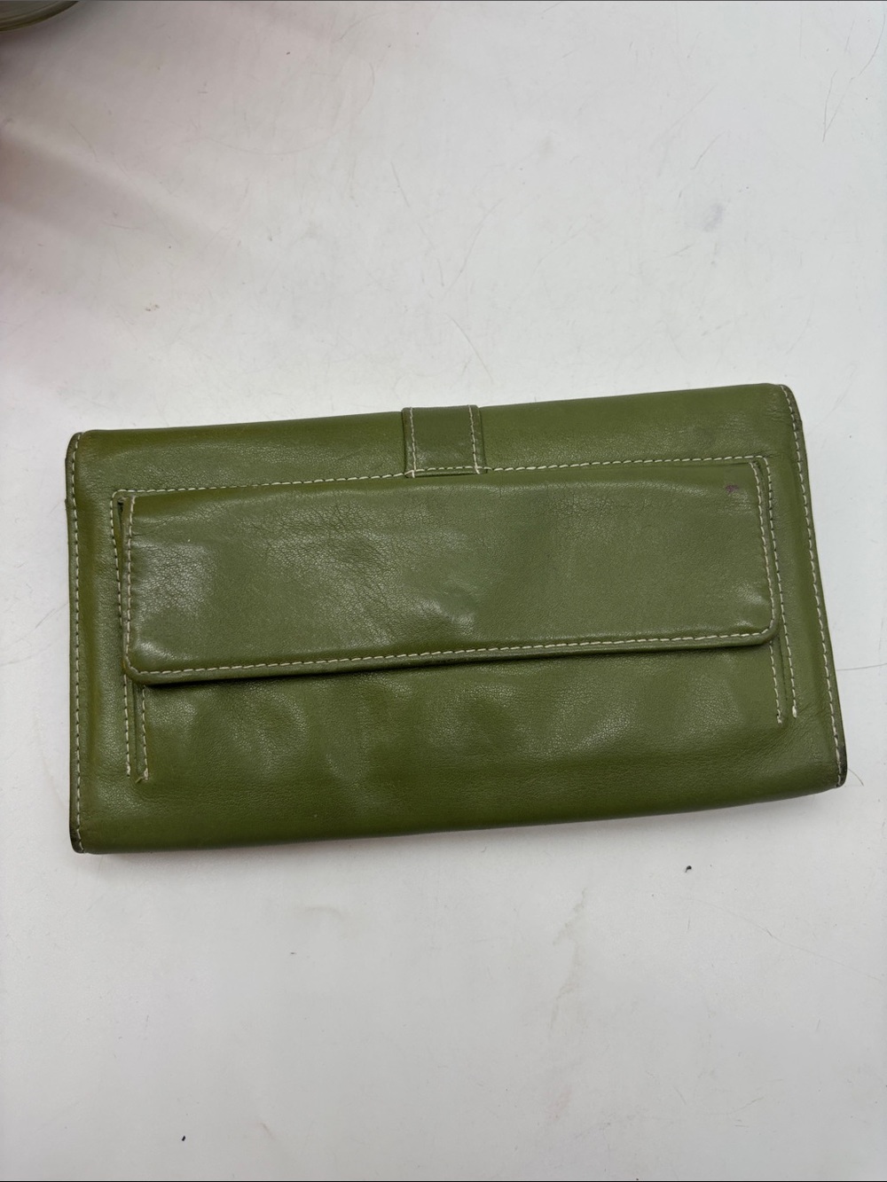 Perlina Olive Green Leather Clutch with Silver Buckle - Picture 6 of 9